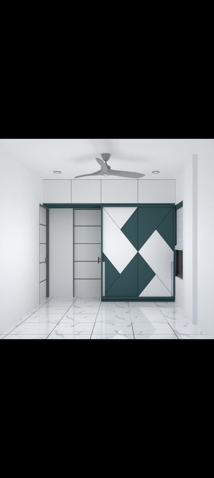 Modern Two-Tone Sliding Wardrobe with Overhead Lofts
